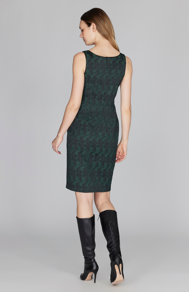 Swirl Jacquard Short Fitted Dress w/ Bias