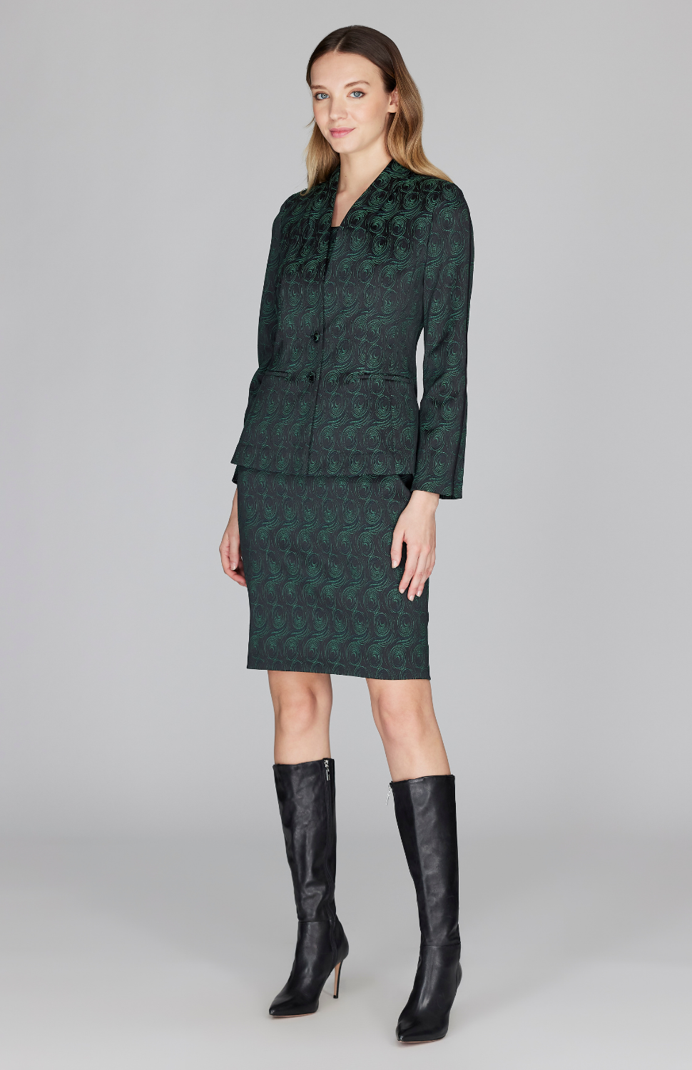 Swirl Jacquard Short Fitted Dress w/ Bias