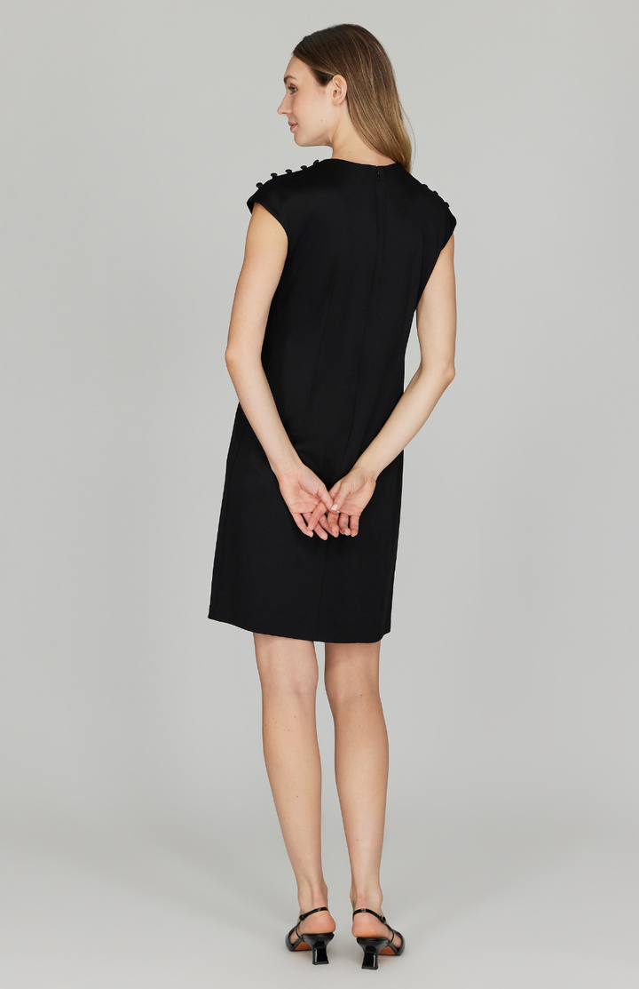 Matte Jersey Fitted Dress w/ Shoulder Buttons