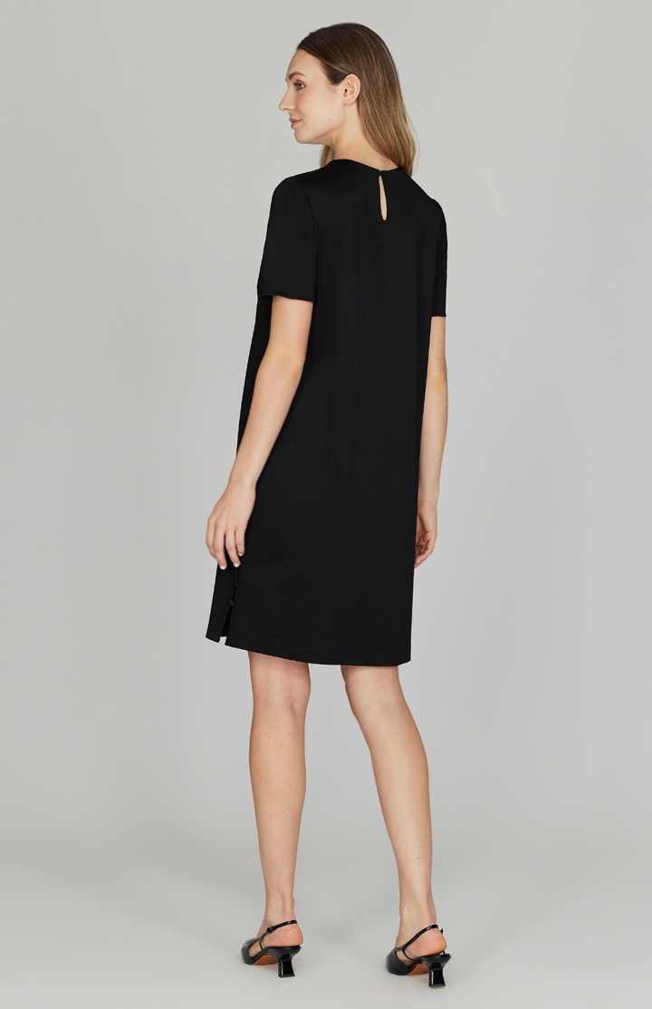 Matte Jersey Shift Dress w/ Side Slit Buttons