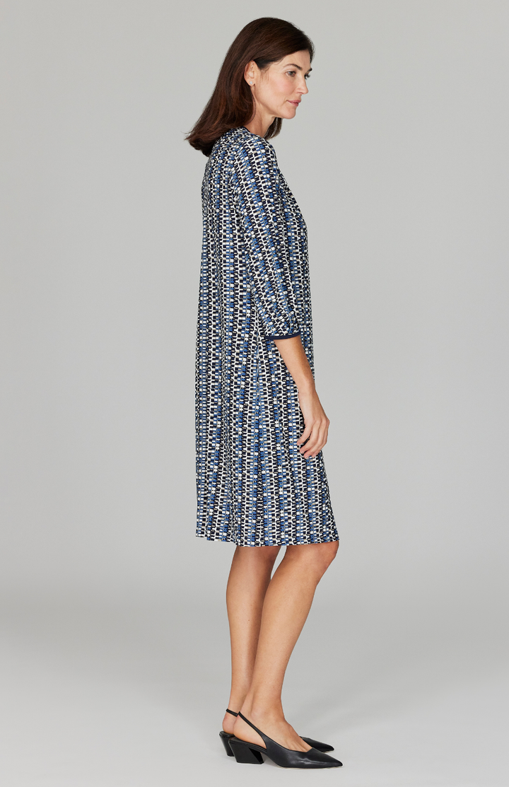 Geometric Dot Gather Neck Shift Dress