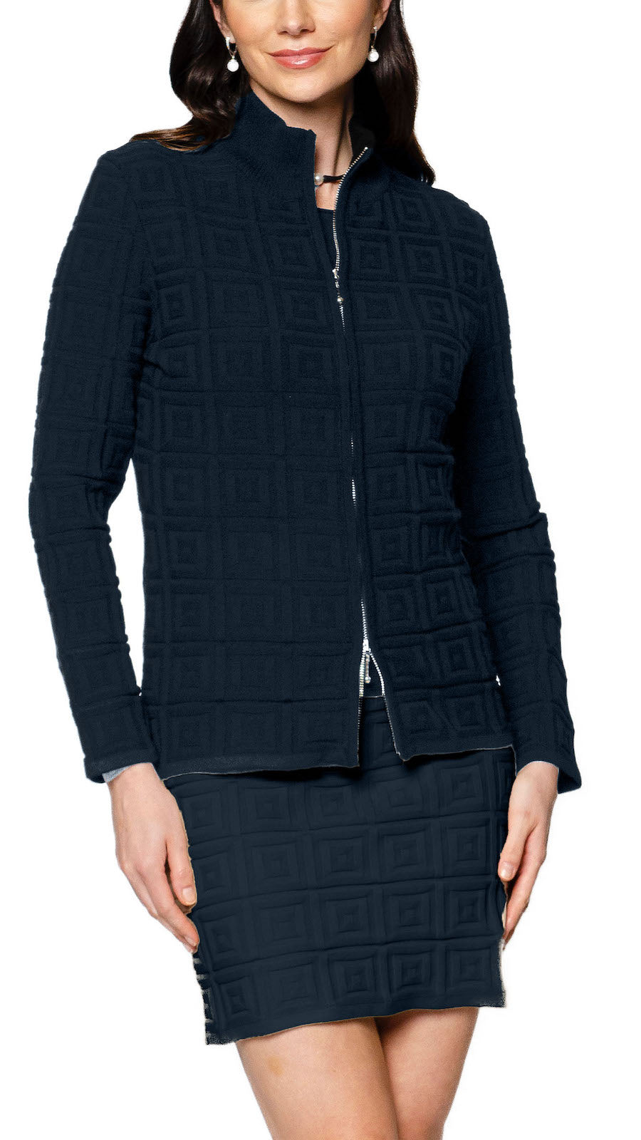 Zoe Square-Detail Knit Jacket ; Dark Navy