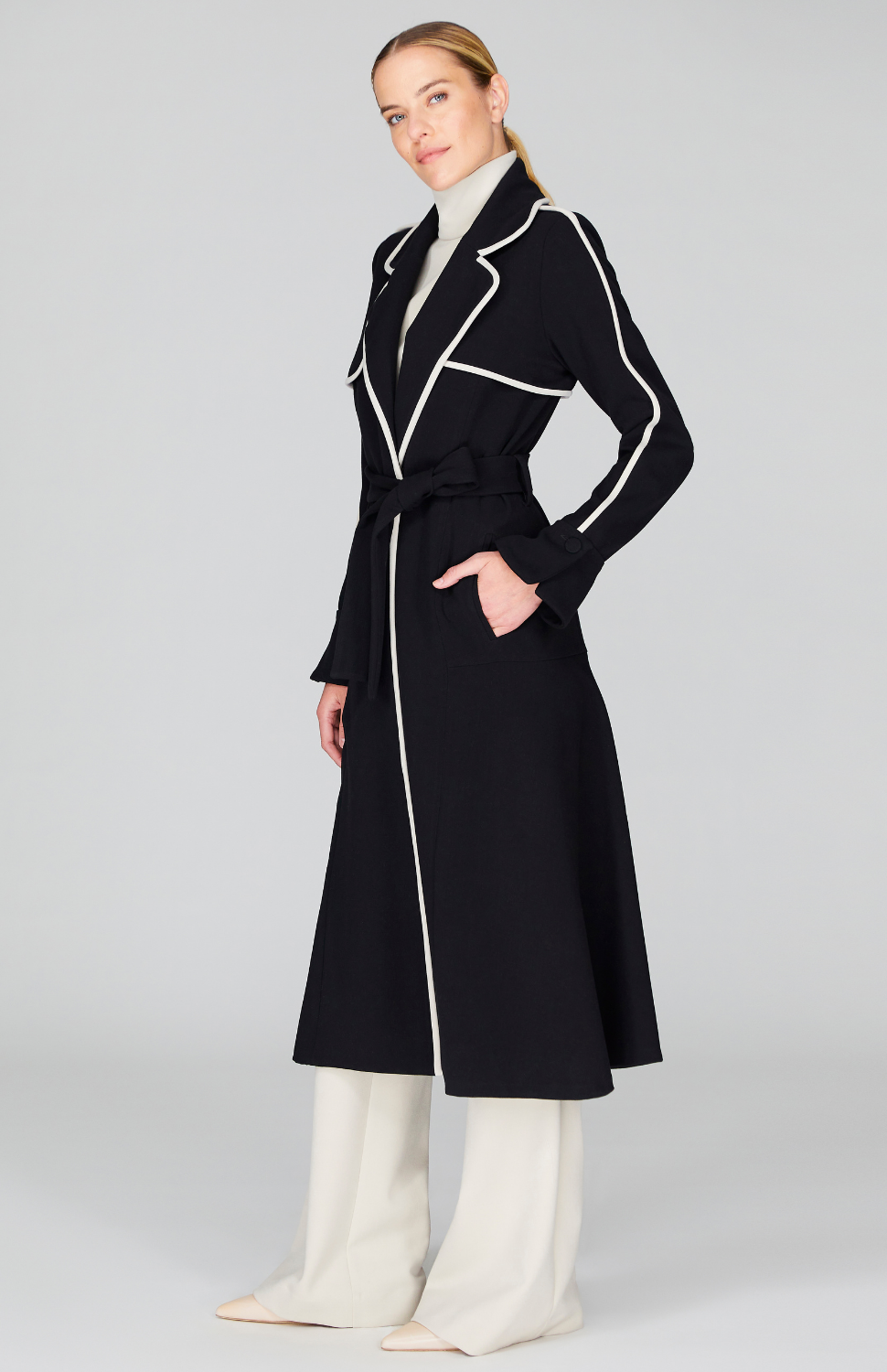 Double Face Trench Coat w/Contrast Bias