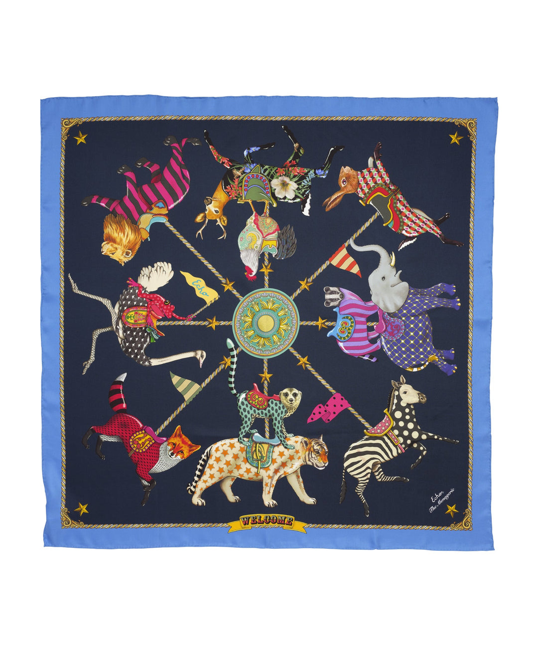 The Menagerie Silk Square in color Navy