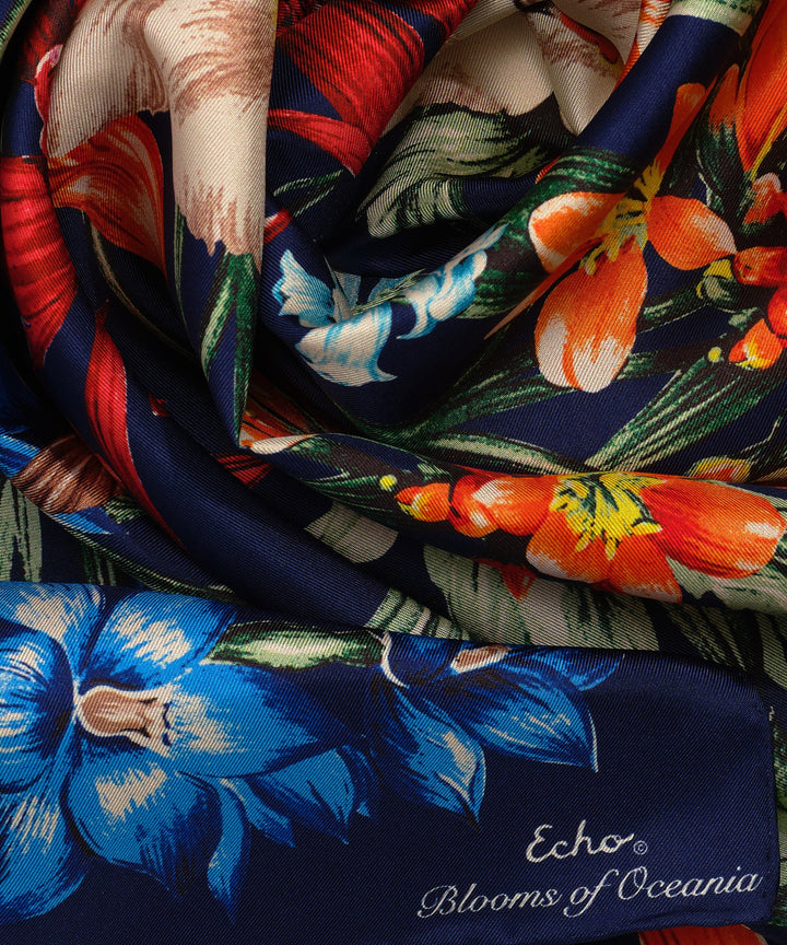 Blooms Of Oceania Silk Square in color Navy