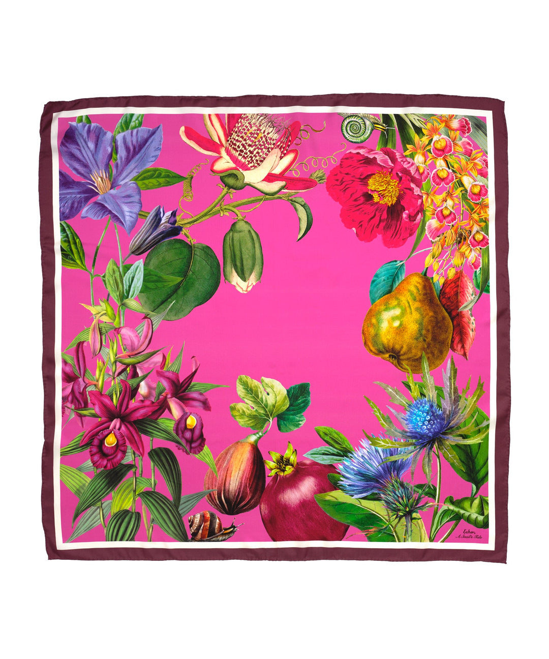 A Snail's Tale Silk Square in color Electric Pink