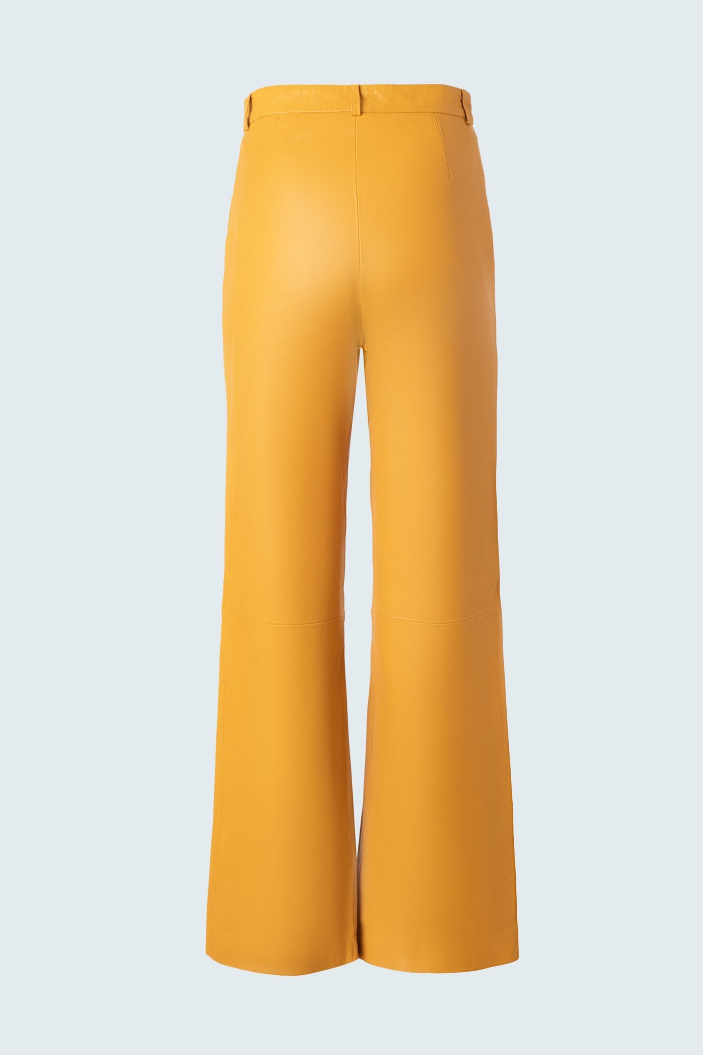Straight leg leather trousers with cut at hem