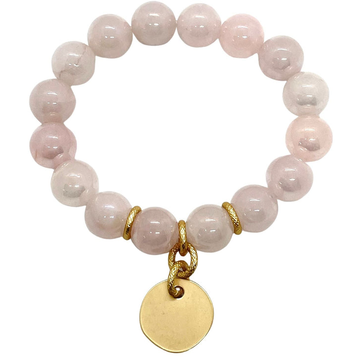 Glazed Rose Quartz Bracelet With Matte Gold Charm