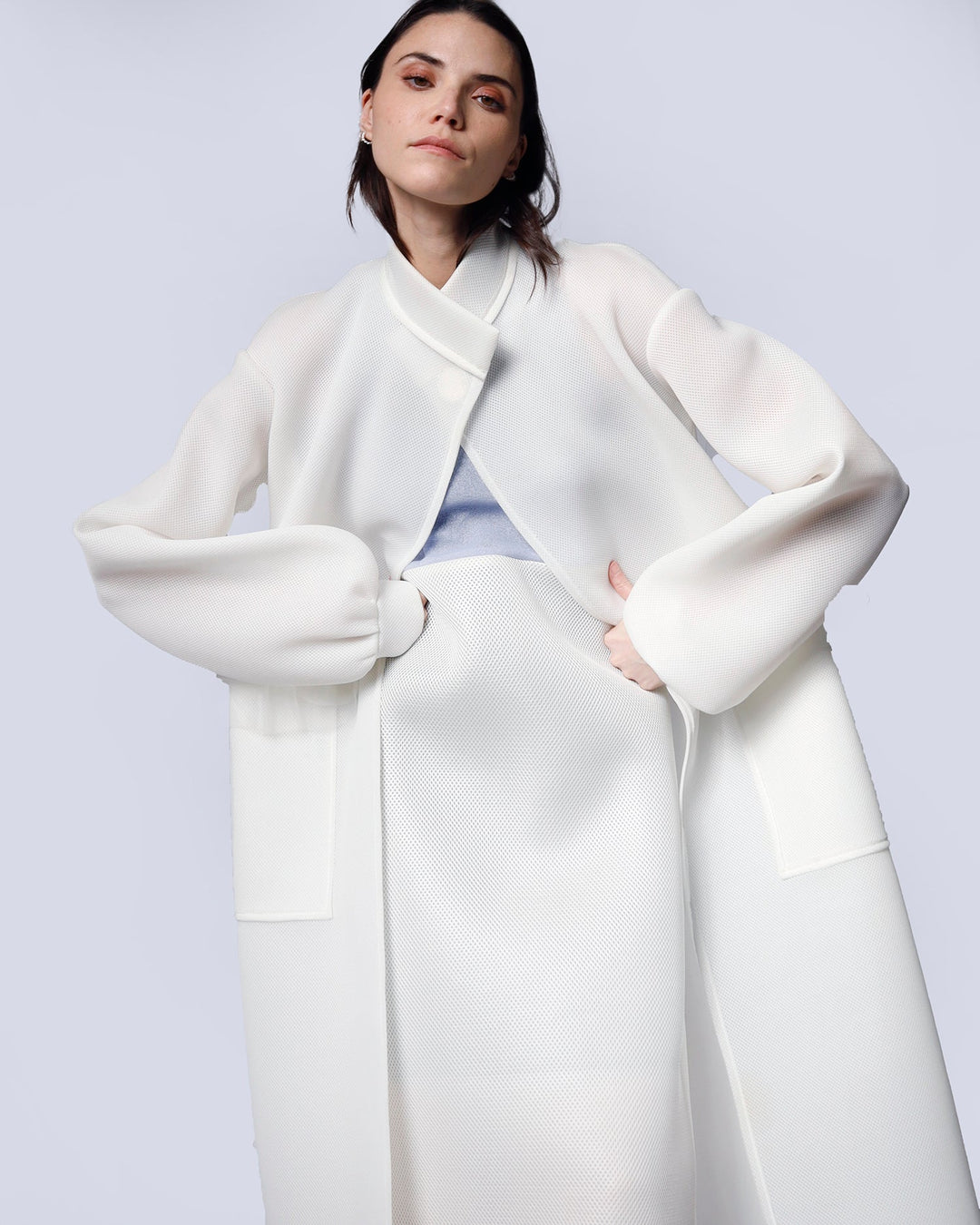 Maison Marie Saint Pierre | Coat | ISABELLA | White | Dress | ISAYA | Light Blue | White