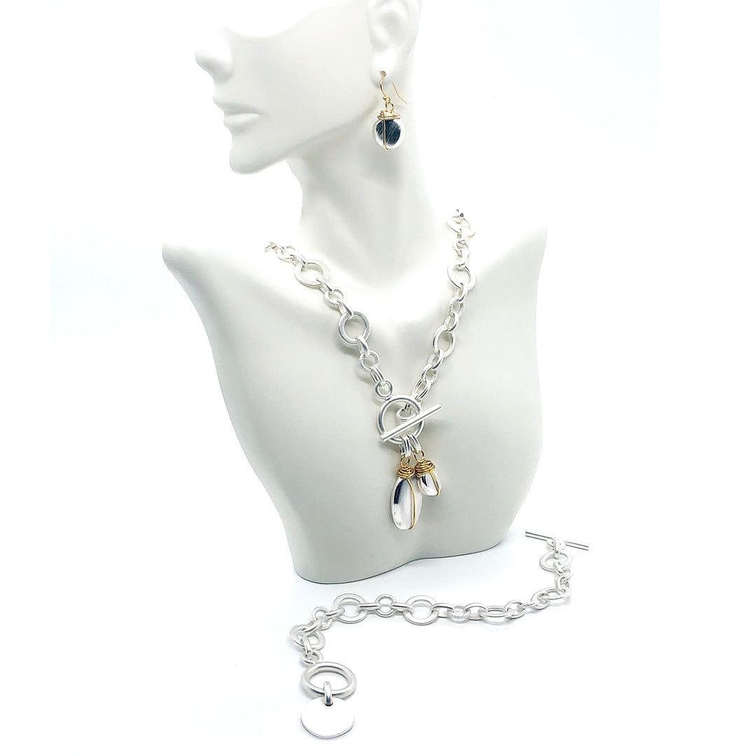 Matte Silver Chain Toggle Charm Necklace