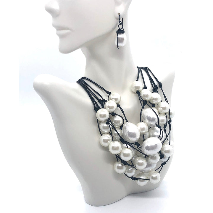 Cotton And Glass Pearl Multi Strand Necklace