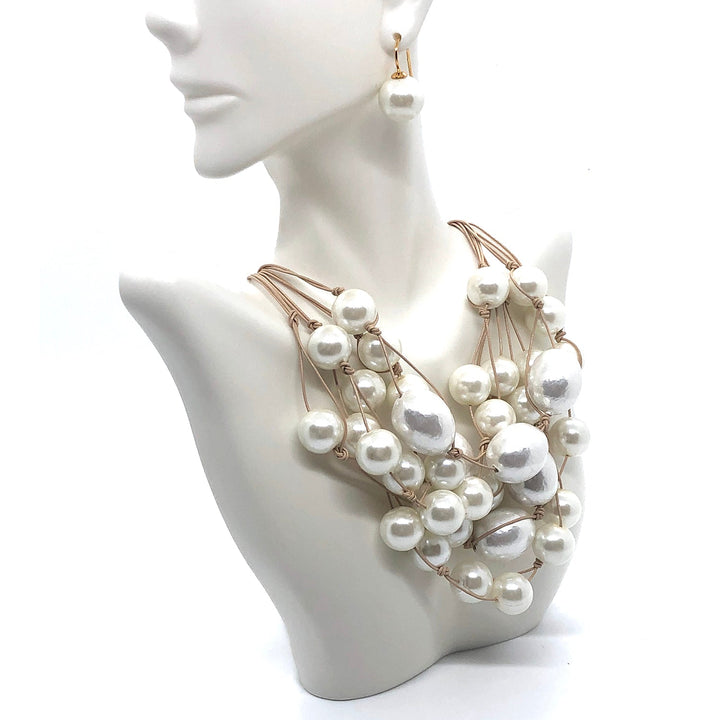 Cotton And Glass Pearl Multi Strand Necklace