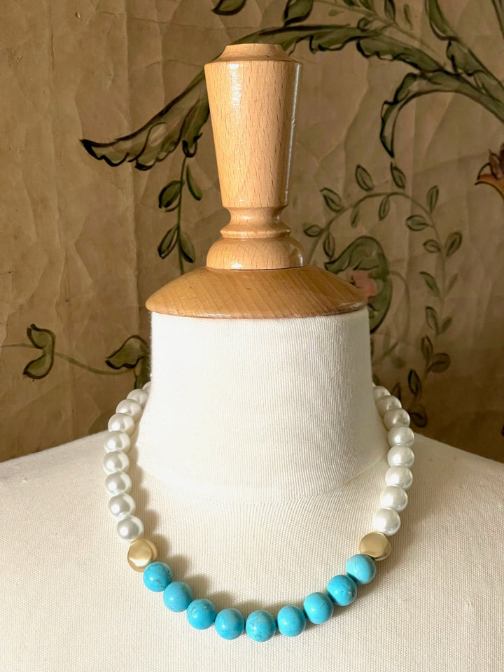 Pearl and Turquoise Howlite Beaded Necklace