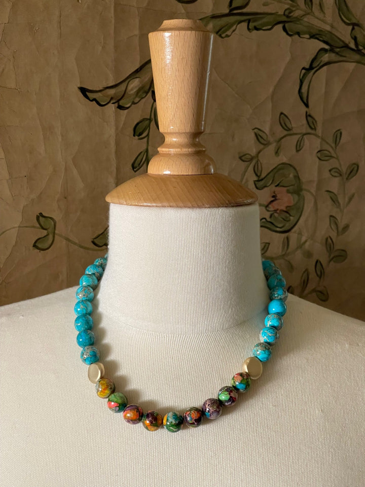 Confetti Jasper and Turquoise Aqua Terra Beaded Necklace