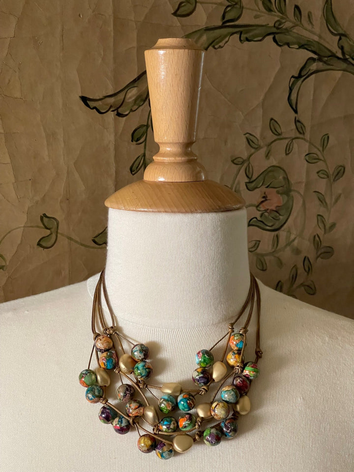 Confetti Jasper and Matte Gold Nugget Torsade Necklace