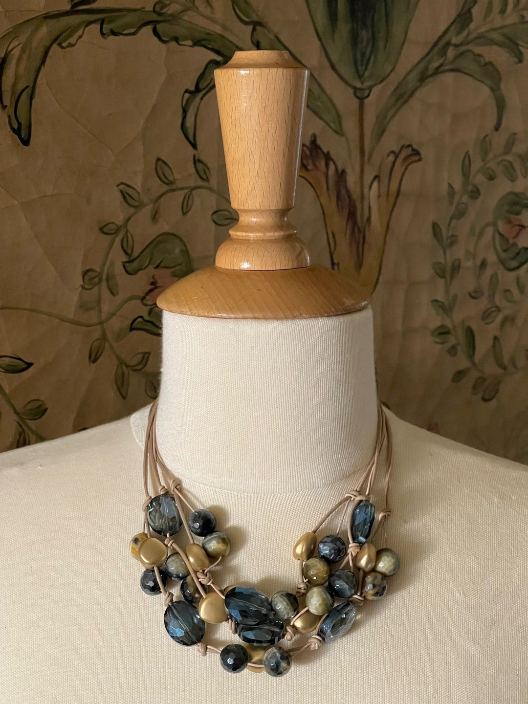 Blue Cream Tigers Eye and Blue Crystal Torsade Necklace