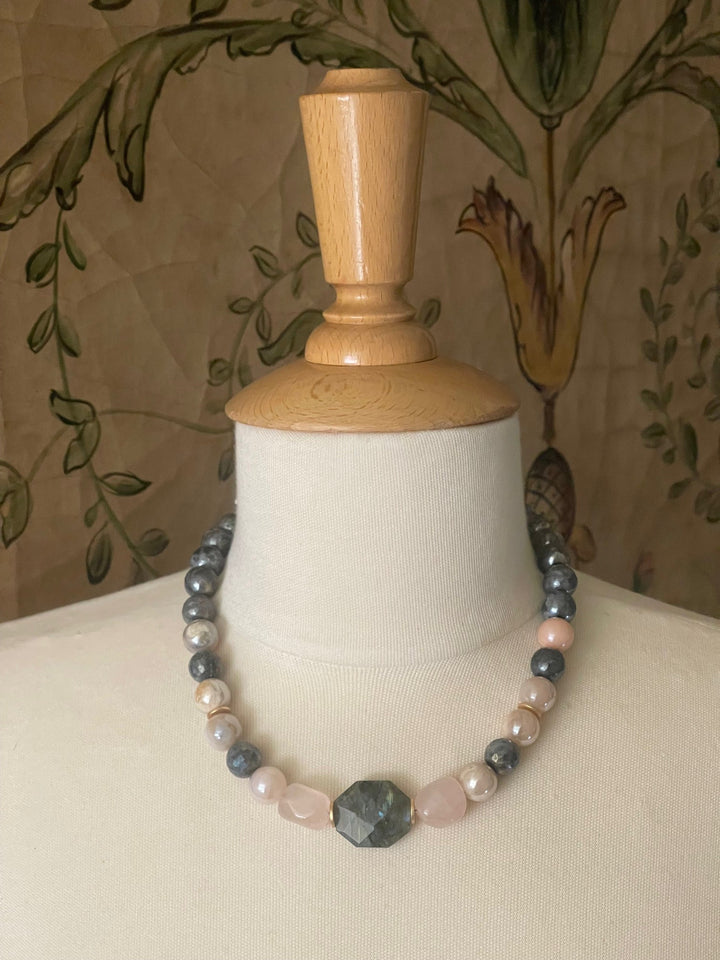 Labradorite, Natural Opal And Rose Quartz Necklace