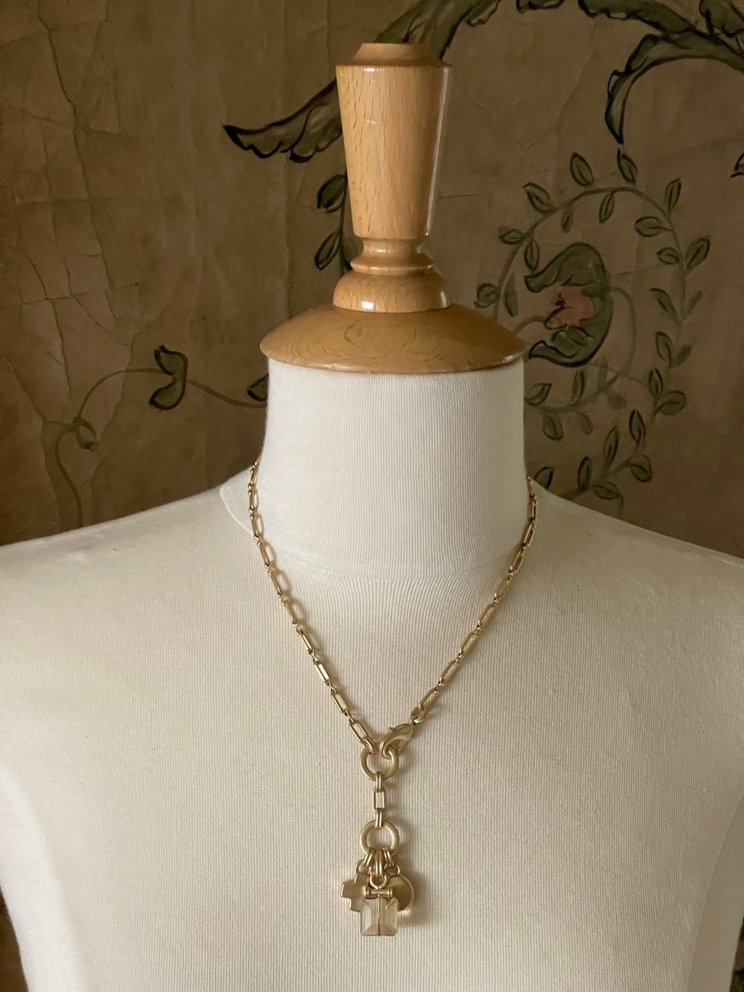 Square Champagne Crystal Cluster Charm Necklace