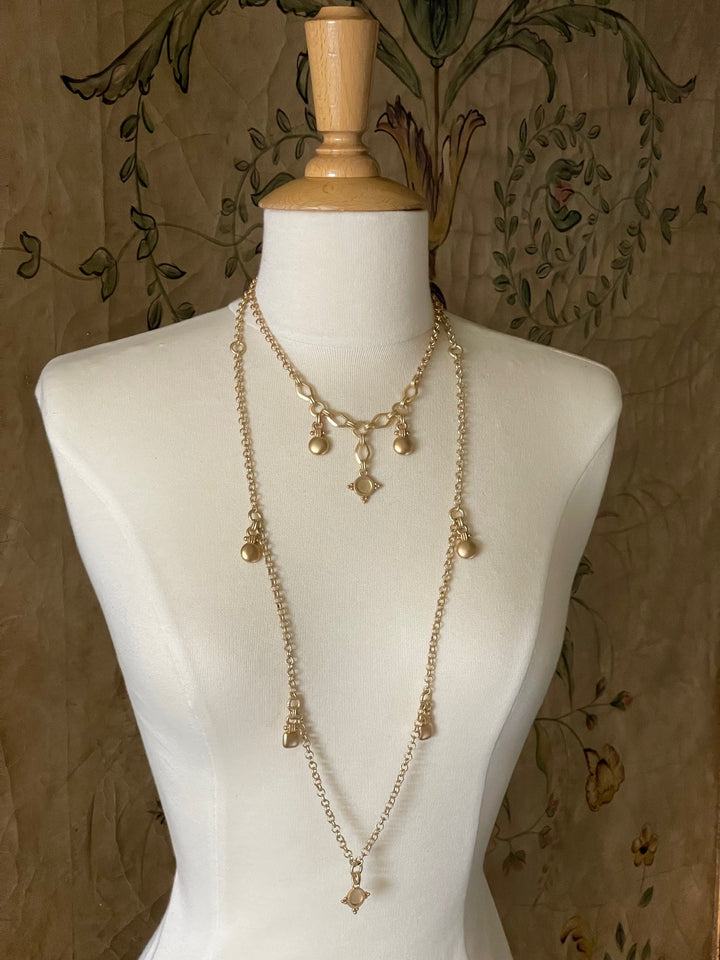 Three Charm Matte Gold Necklace