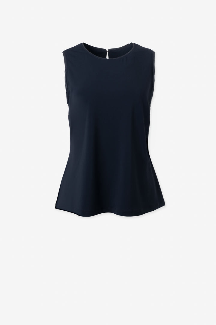 Sleeveless top with vegan leather trims