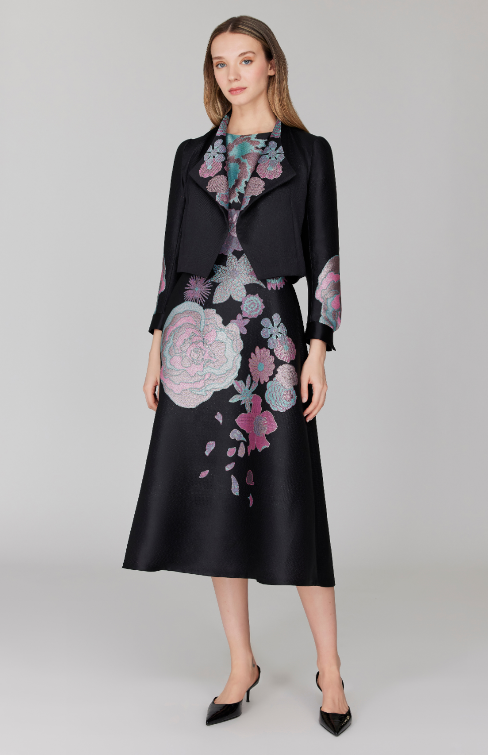 PREORDER Metallic Scattered Flora Short Jacket w/ Pleat Sleeve