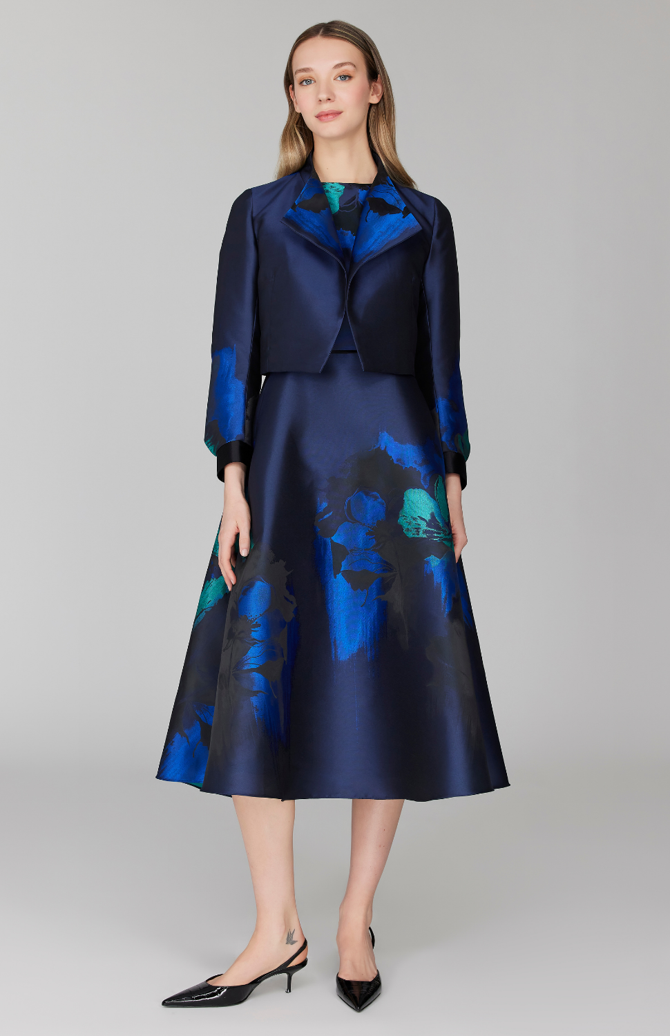 Watercolor Floral Jacquard Sleeveless Fit &amp; Flare Dress