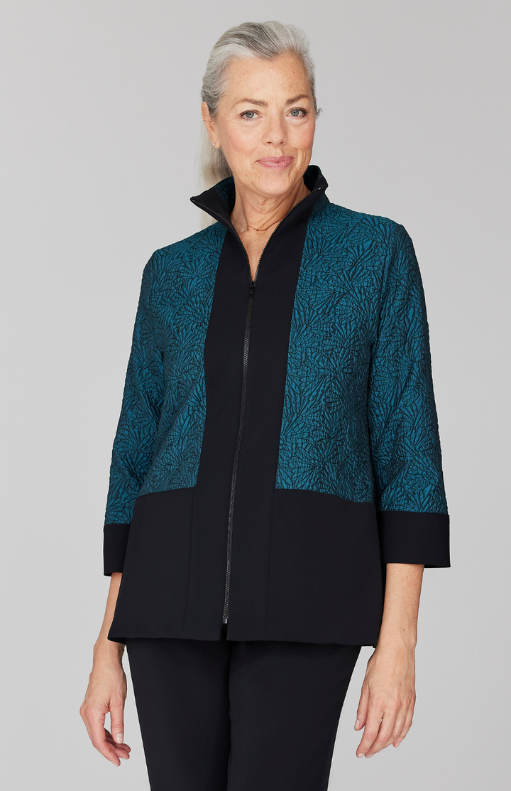 Etched Textural Jacquard High Neck Zip Jacket