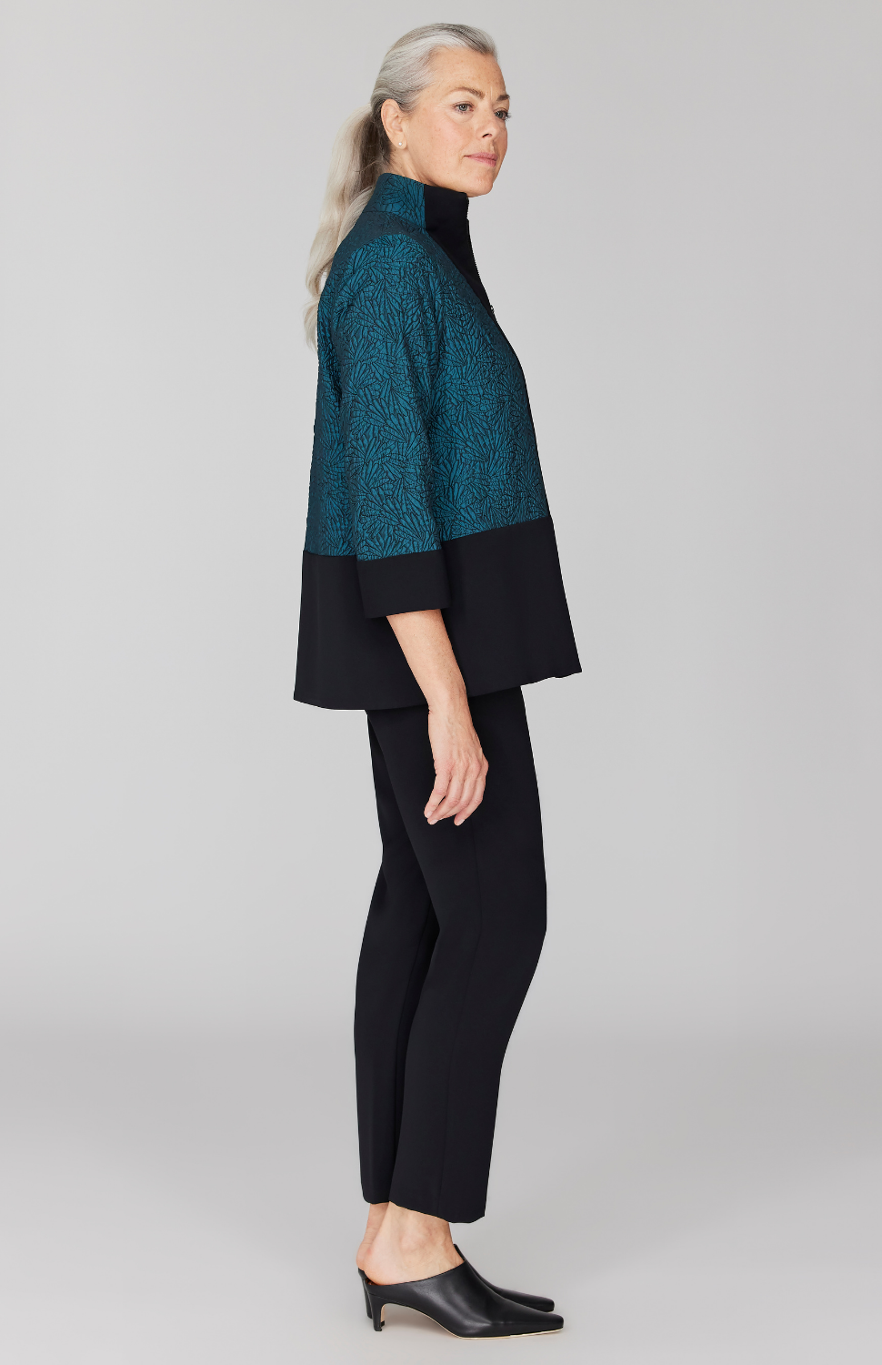 Etched Textural Jacquard High Neck Zip Jacket