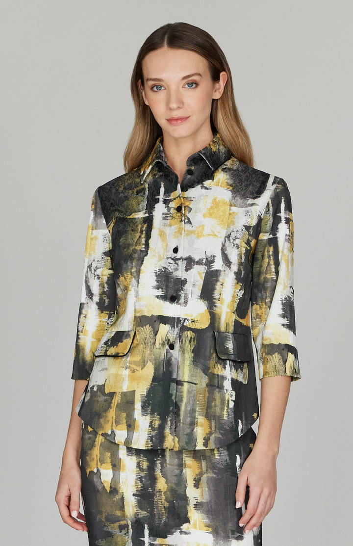 Abstraction Stretch Jacquard Fitted Shirt Jacket