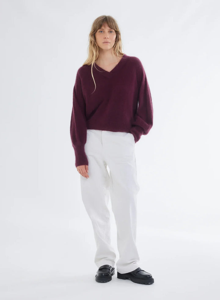 Ultra Soft Long Sleeve V-Neck Sweater With Rib Detail Sleeve