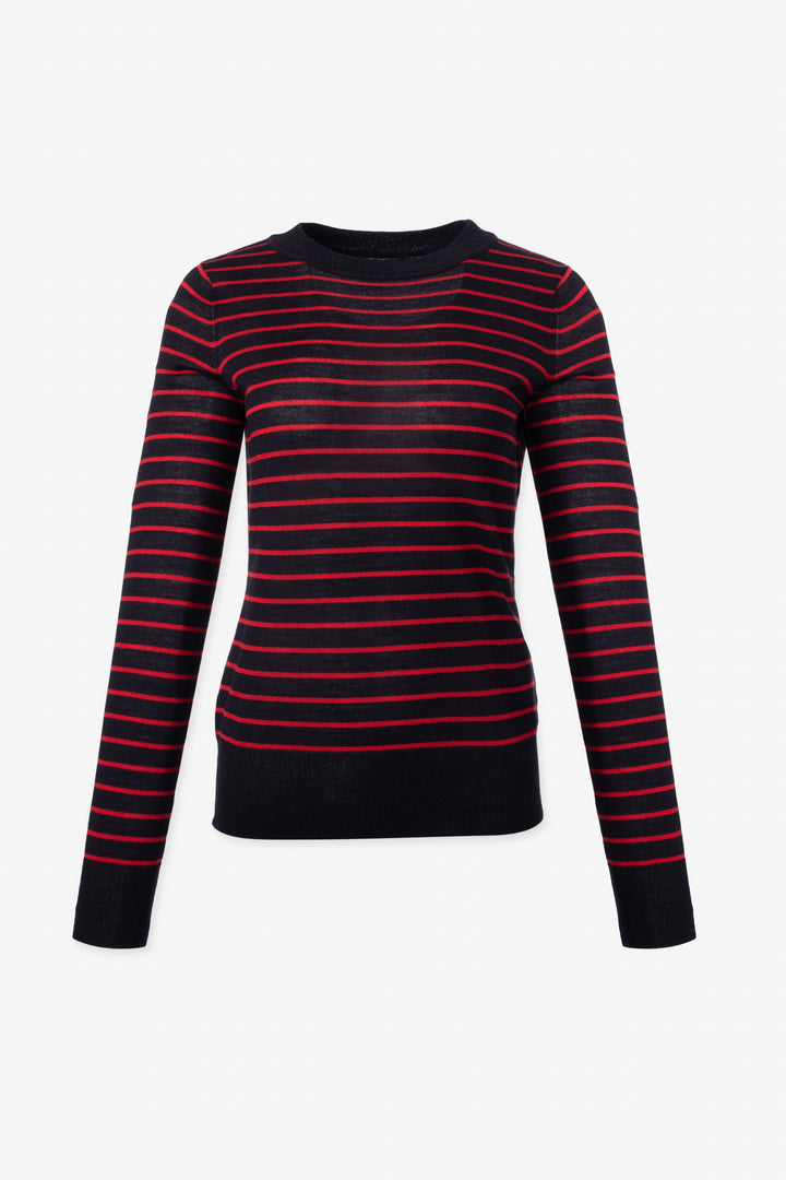 Fine merino blend crew neck striped sweater