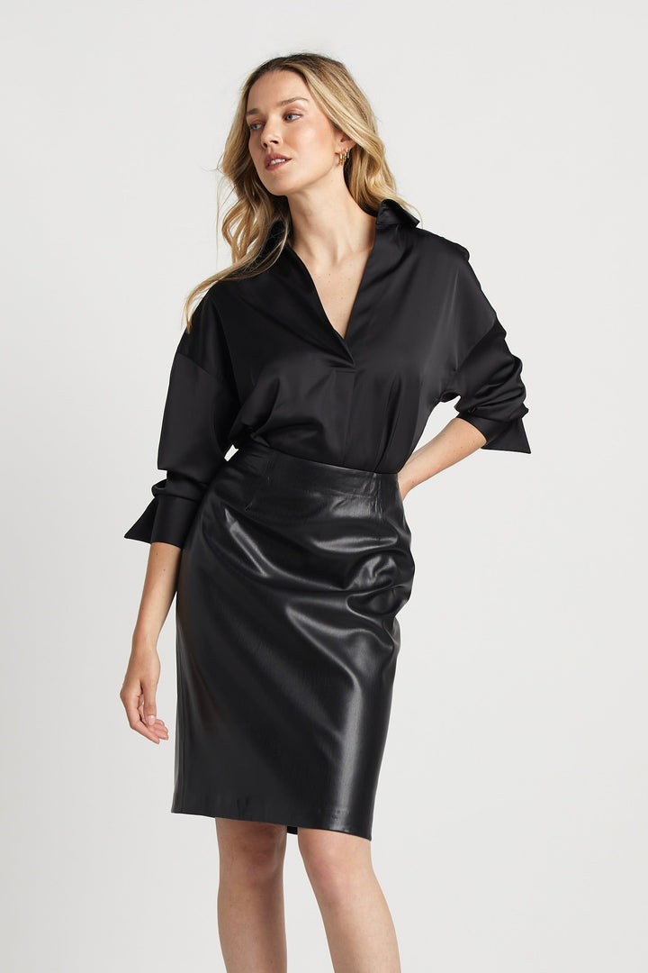 Kay Popover Satin Blouse w/ Long Cuffs