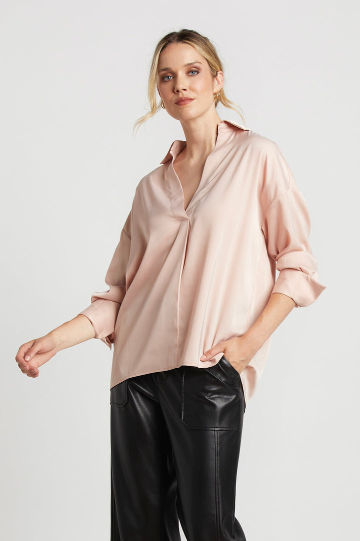 Kay Popover Satin Blouse W/ Long Cuffs