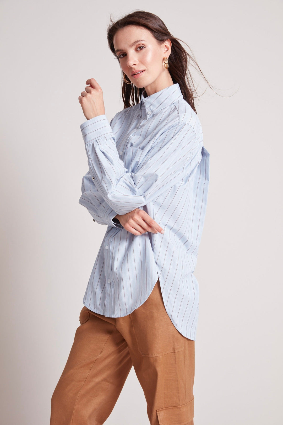 Kean boyfriend striped button down shirt
