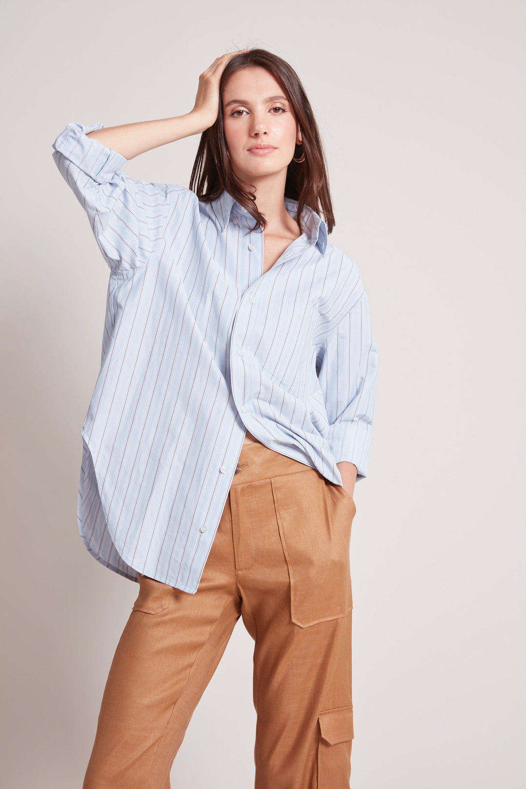 Kean boyfriend striped button down shirt