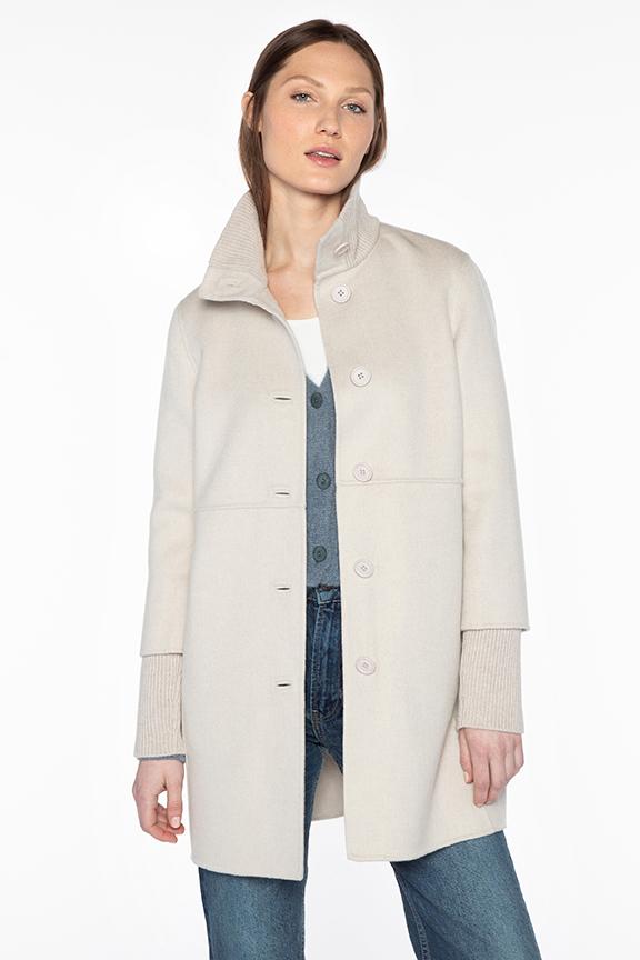 Button Front Knit Trim Coat