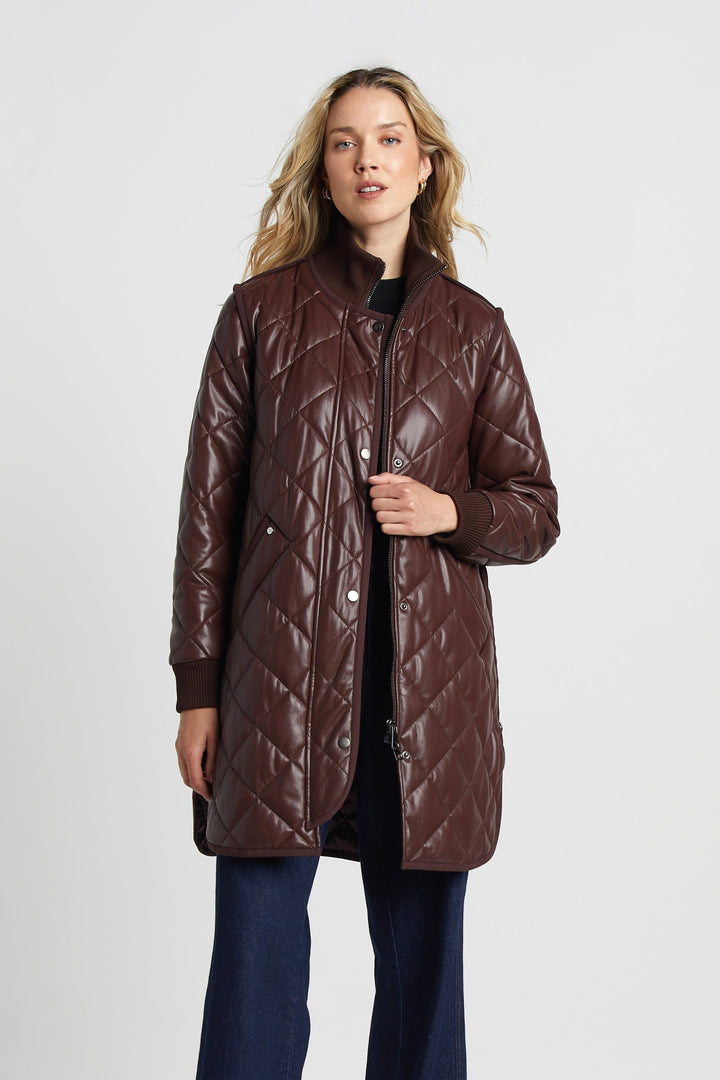 Liberty Quilted Full Zip Vegan Leather Coat w/ Side Zipper