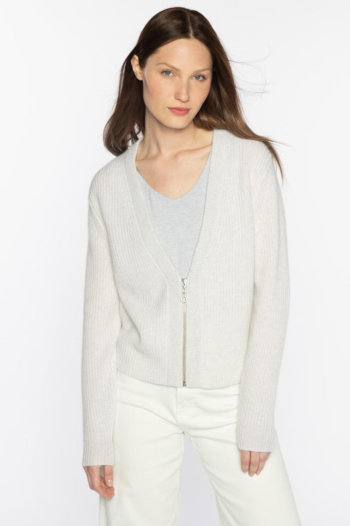 Crop Lurex Trim Zip Cardigan