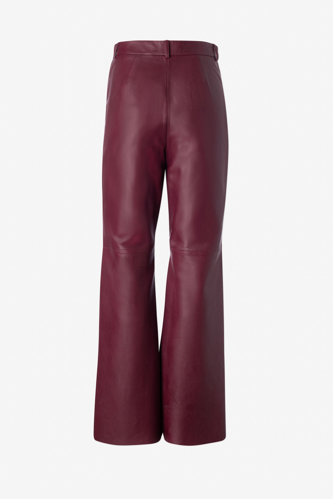 Straight leg leather trousers with cut at hem