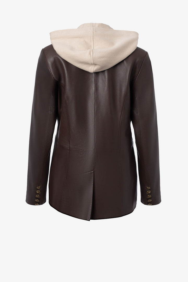 Leather single button jacket with hoodie