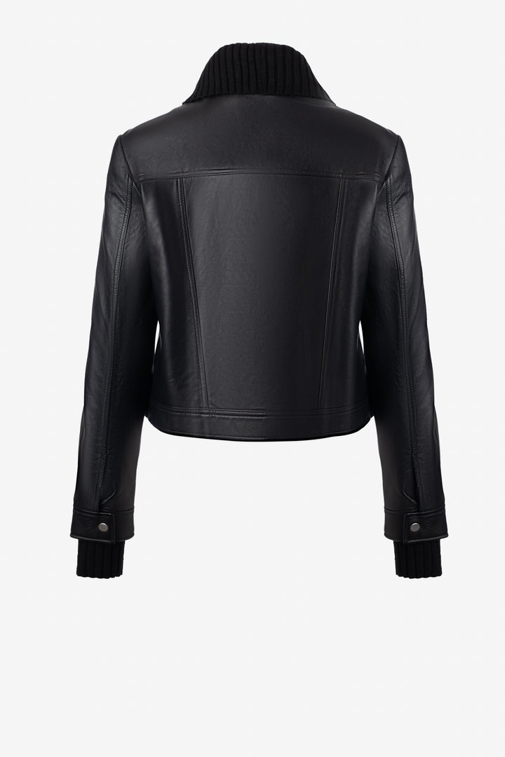 Leather jacket with removable collar and cuffs