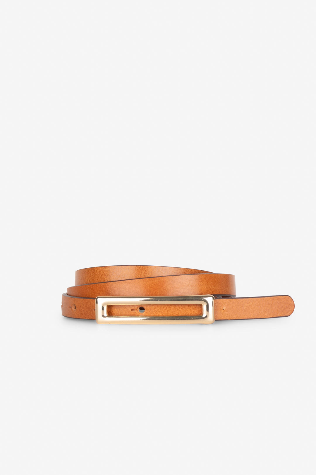 Skinny genuine leather belt with rectangle buckle