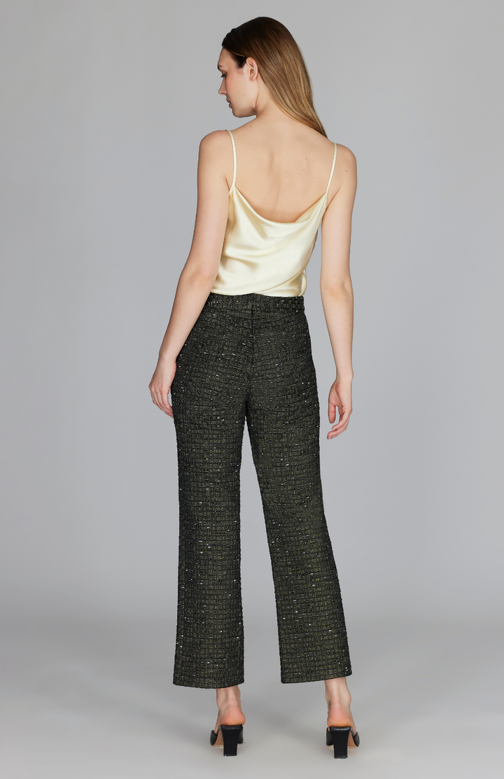 Metallic Tweed Straight Leg Pant w/ Back Zip