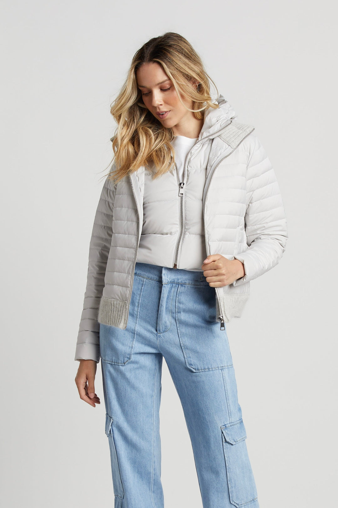 Lulu Light Weight Quilted Down Jacket w/ Knit Trim Details