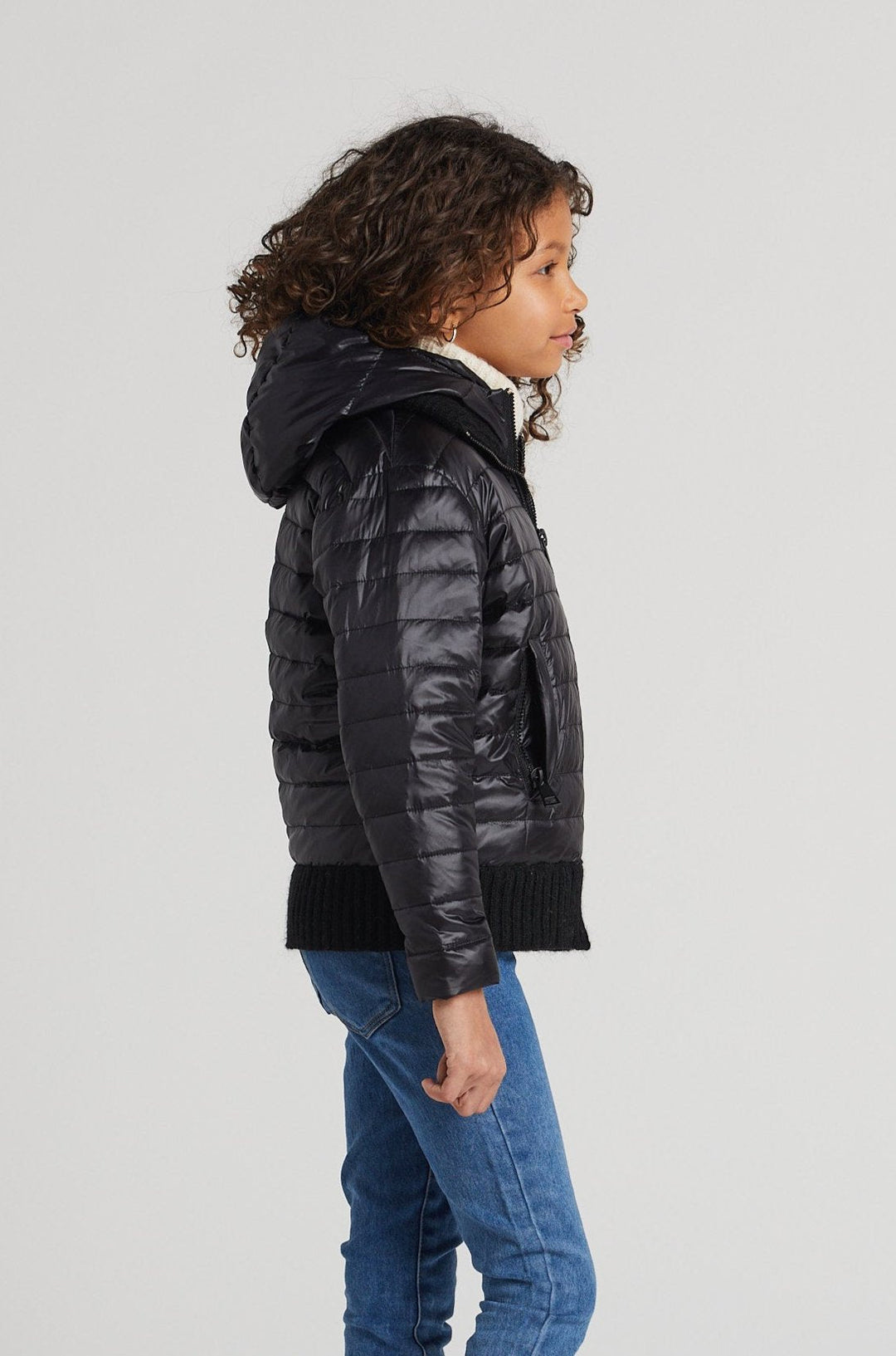 Lulu Light Weight Quilted Down Jacket w/ Knit Trim Details