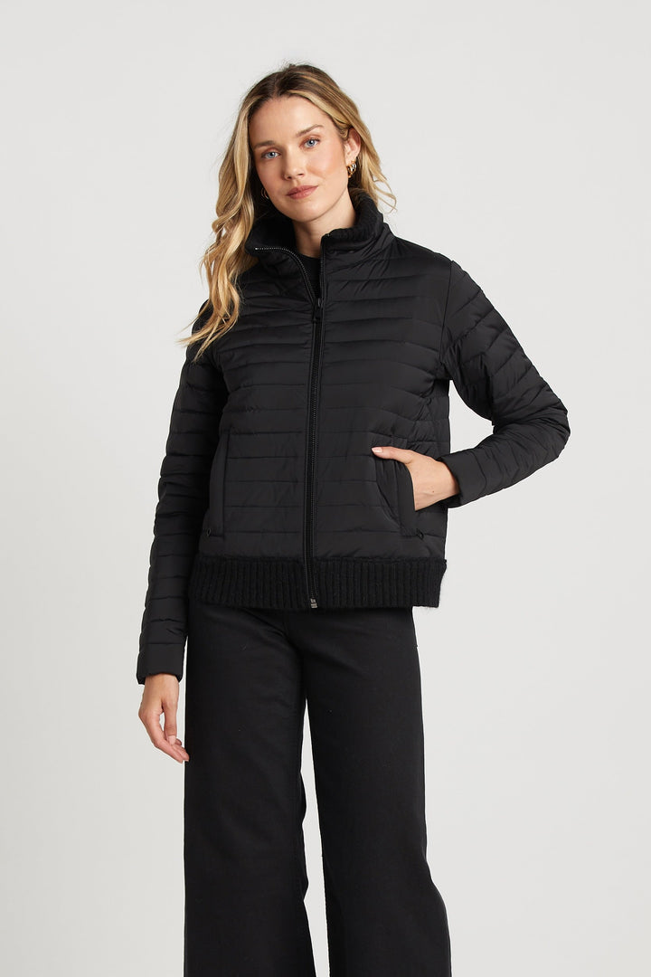 Lulu Light Weight Quilted Down Jacket w/ Knit Trim Details