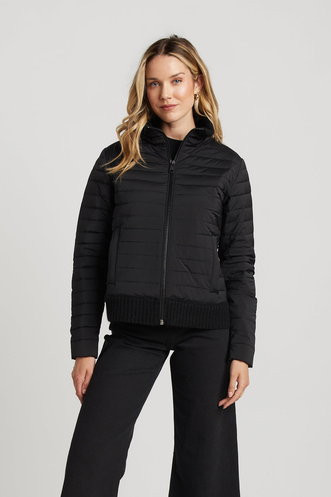 Lulu Light Weight Quilted Down Jacket w/ Knit Trim Details