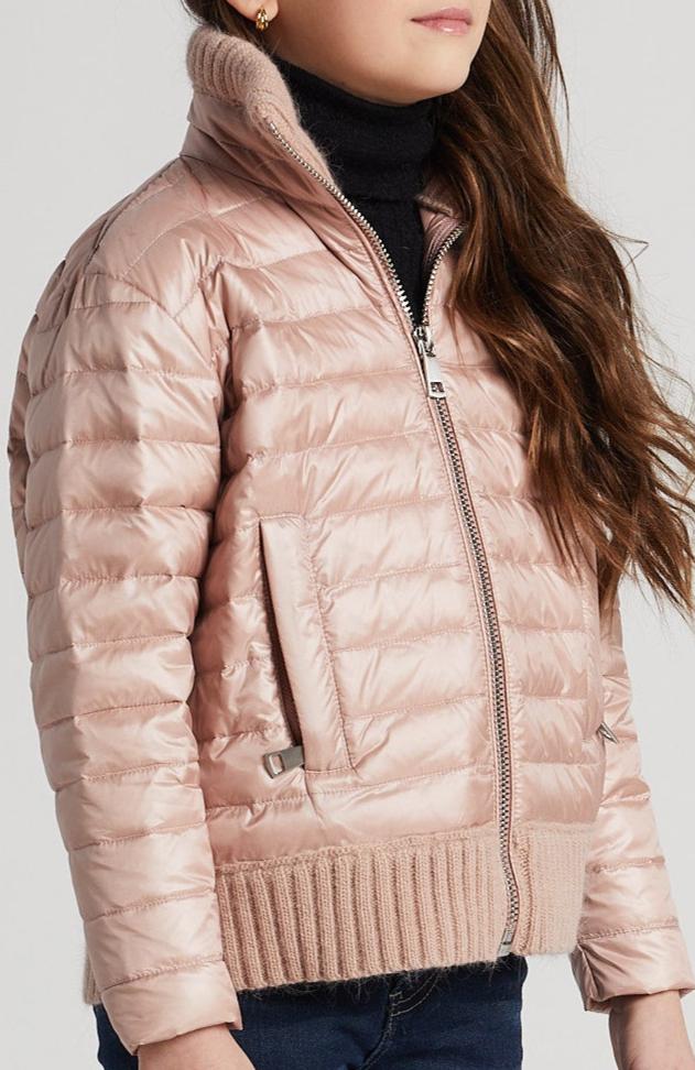 Lulu Light Weight Quilted Down Jacket w/ Knit Trim Details