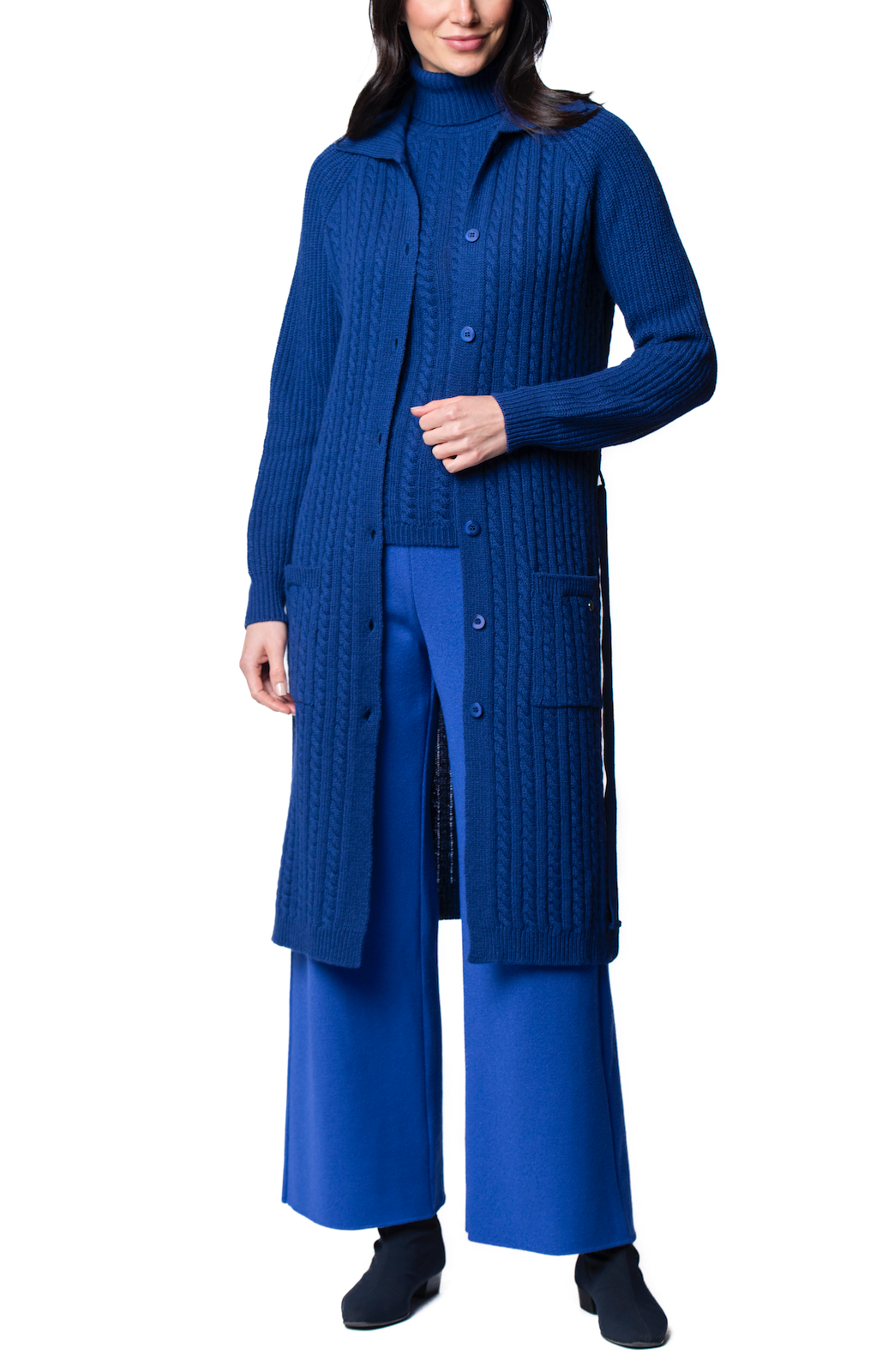 Layla Cable-Knit Belted Coat ; Dark Royal Blue