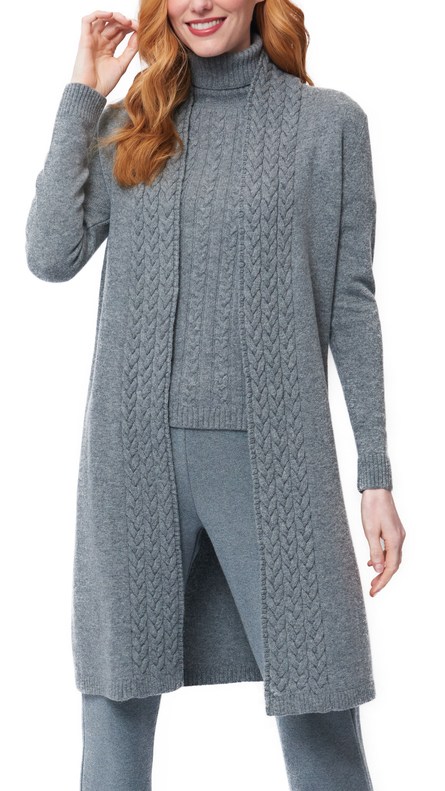 Leana Cable-Knit Belted Coat ; Gray